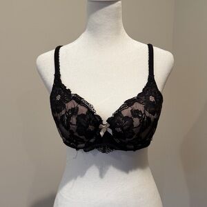 Victoria's Secret Sheer Black Lace Mesh Bra, 36B